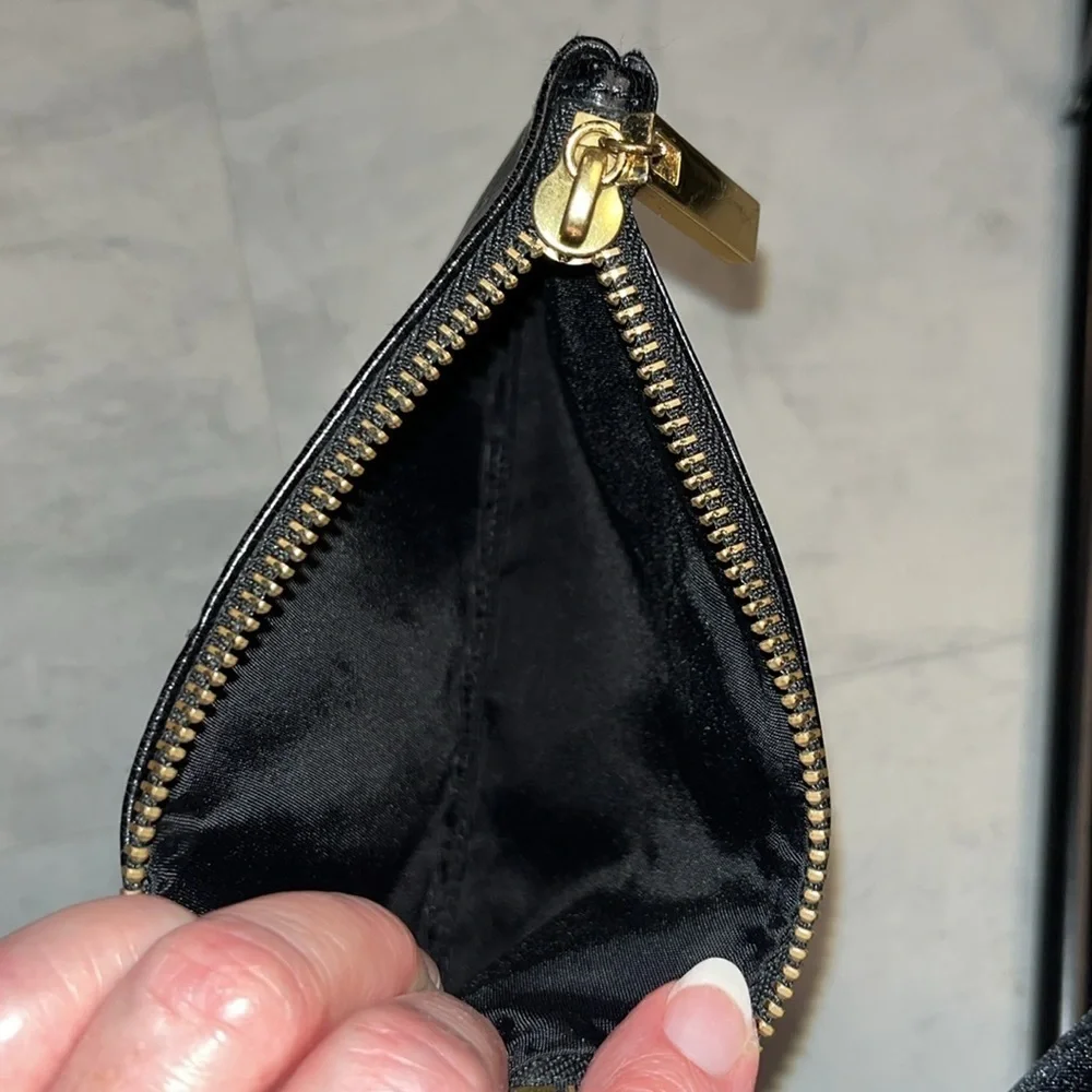 Tory Burch Wristlet wallet Black genuine crinkled leather Gold tone accents EUC